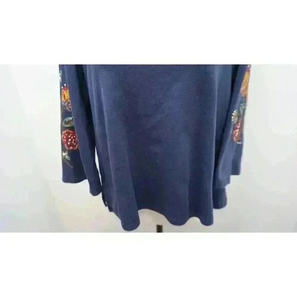 Alfred Dunner Petites Embroidered Bell Sleeves Knit Top - PM Size, Navy Blue - Picture 3 of 14